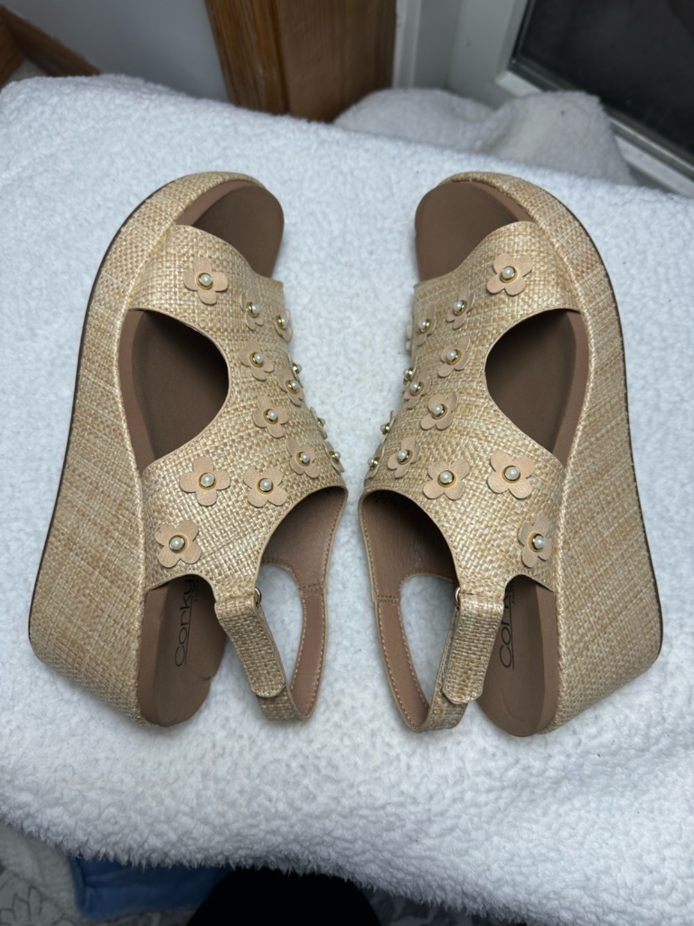Corkys Women's Carley Raffia Floral Slingback Wedge Sandal size 11 - Picture 4 of 12
